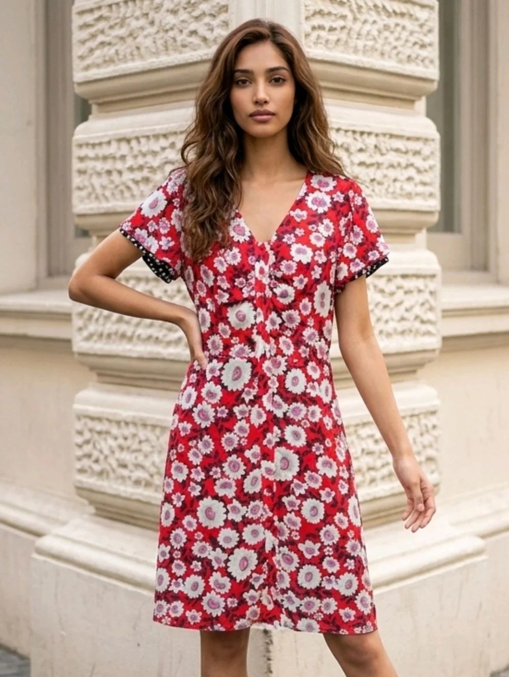 CABI Gemini Reversible Floral Dress Red Black Boho Mesh Midi Medium Elegant Chic